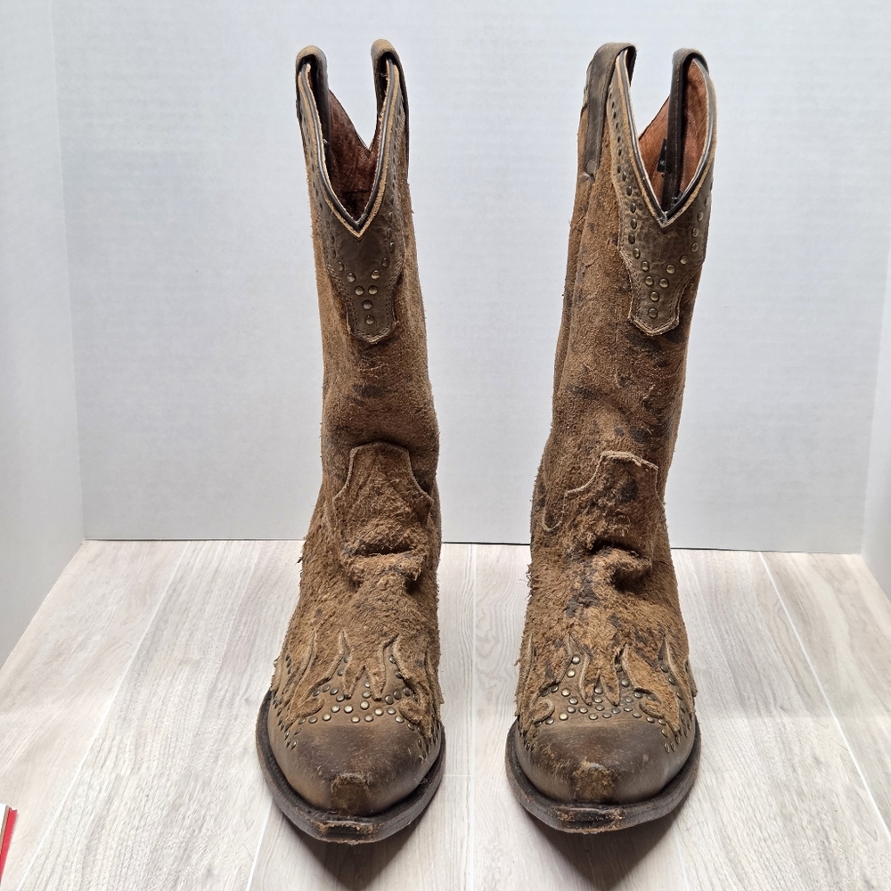 Brown Distressed Cowboy Boots - Picture 2 of 10